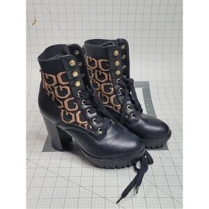 Guess Black and Tan Patterned Heeled Boots